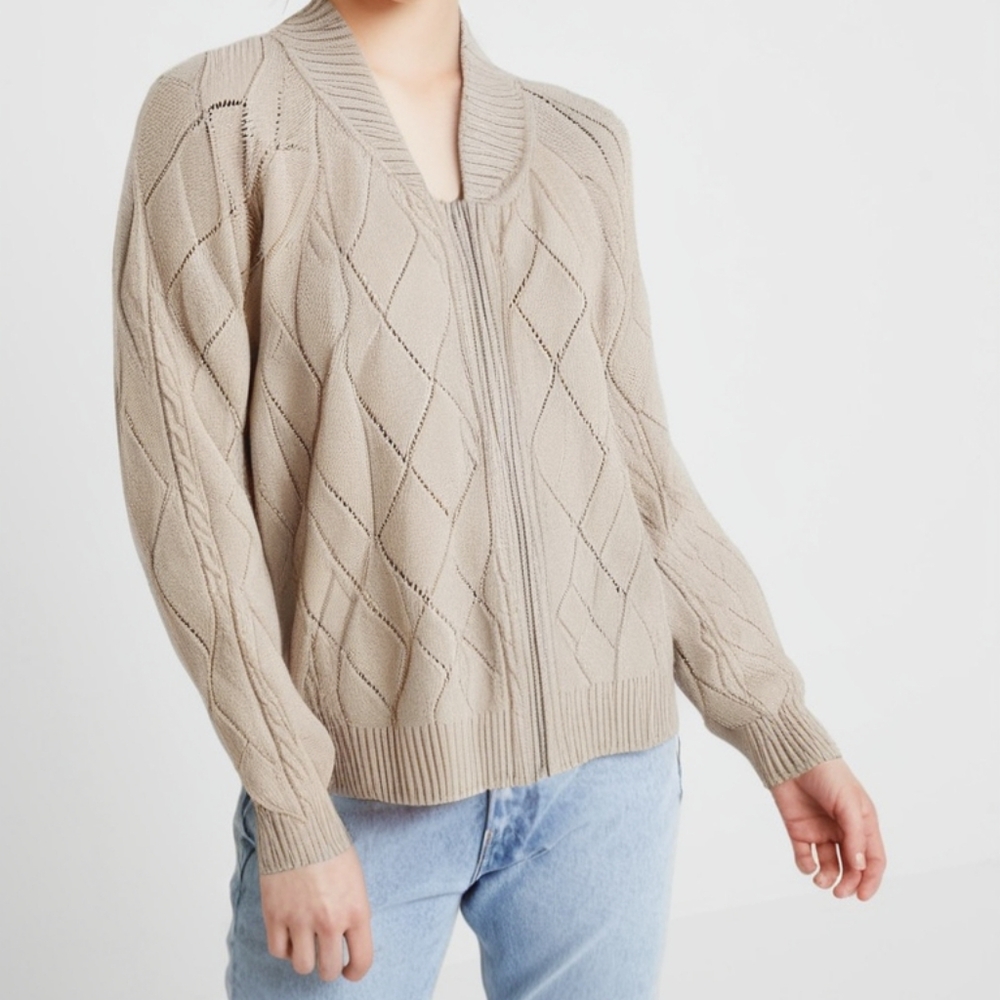 Aritzia Sunday Best cardigan merino wool cable knit sweater gold sz L